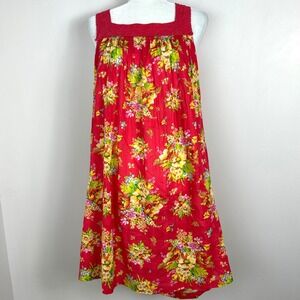 April Cornell Floral Lace Trim Shift Dress Red Yellow Square Neck Prairie Medium